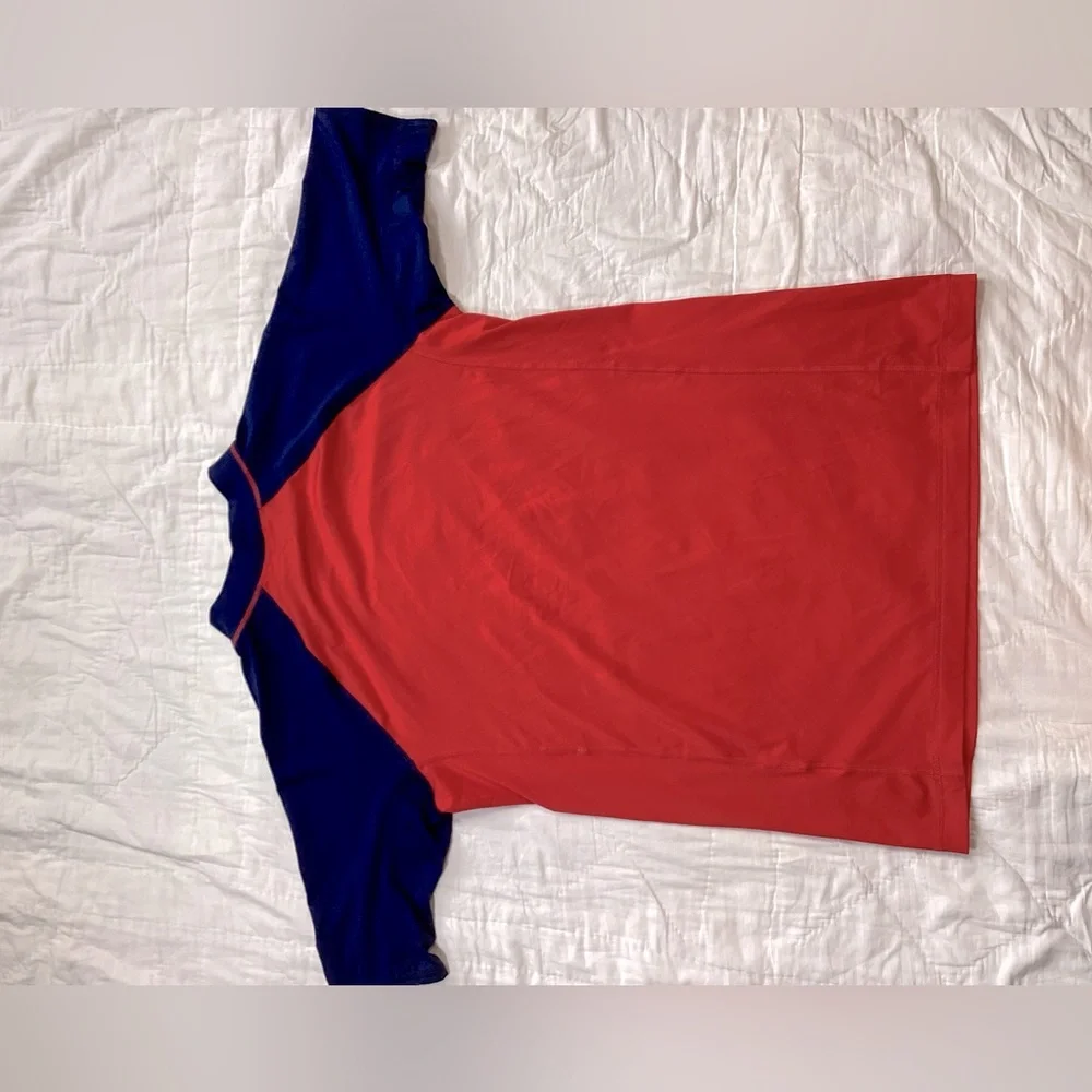 Kids Lands End Rashguard Swim Shirt Red Navy XXL 18-20